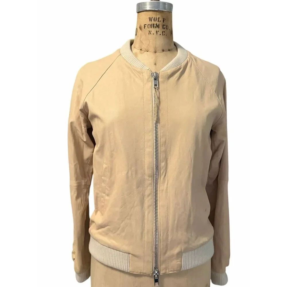 IQ+BERLIN Y2K Leather Beige Women's Bomber Jacket Size M